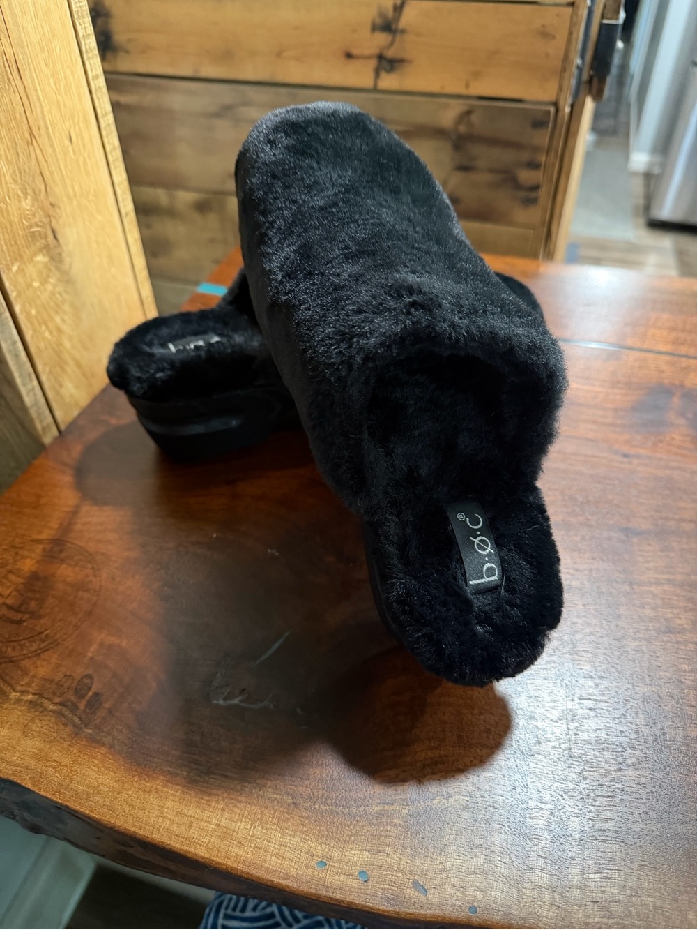 b.o.c. Black Plush Faux Fur Slip-On Clog